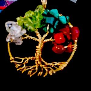 Genuine gemstone gold tone Tree of Life